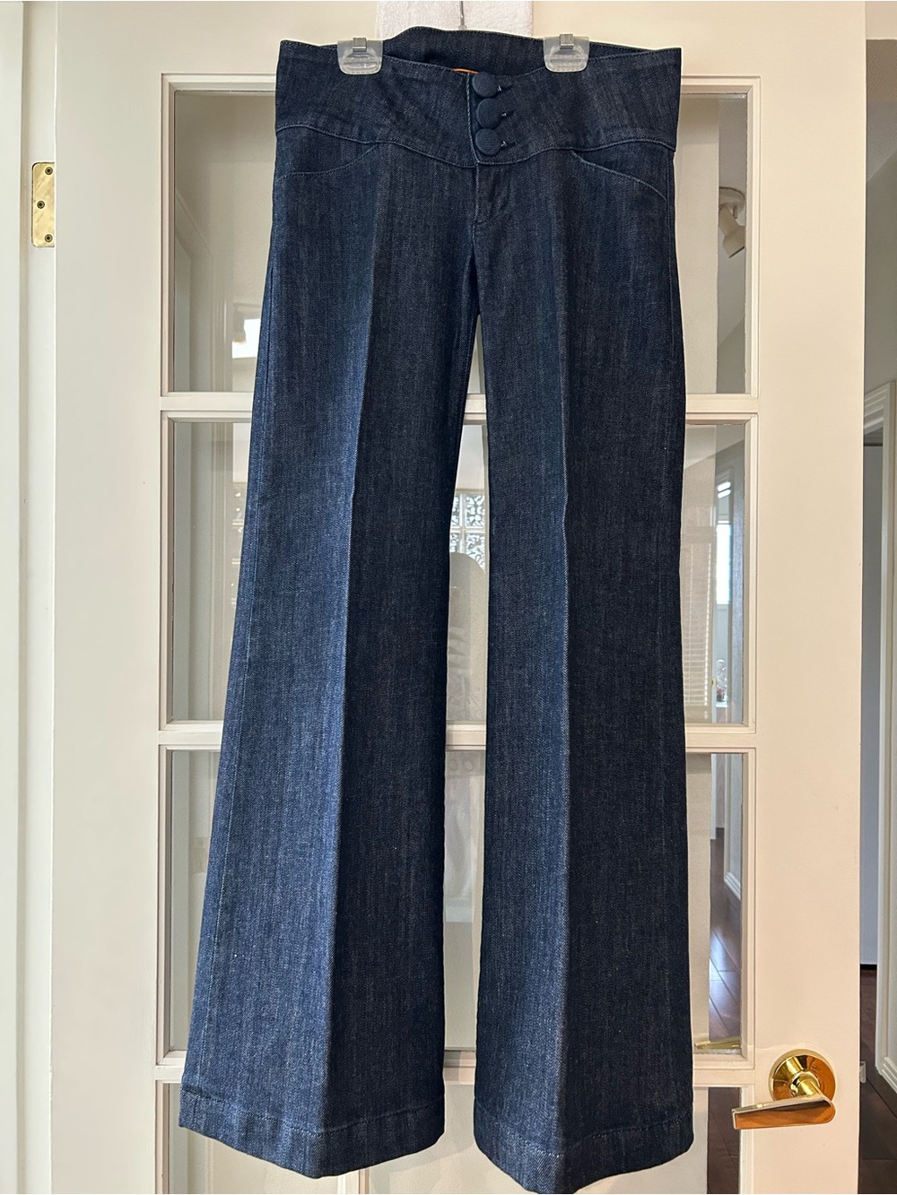 Fidelity Denim Wide Leg Trouser Jeans Dark Wash High Rise Button Detail Size 27 - Picture 2 of 10